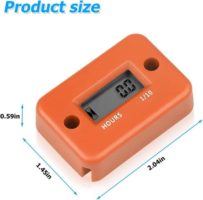 Bittwee Car Digital Inductive Hour Meter Waterproof IP68, for Gas Engine Generator Temperature Gauge Lawn Mower Land Trimmer UTV Brush Cutter Tractor ATV Boat Outboard Motorcycle Dirt Bike (Orange) - Image 2